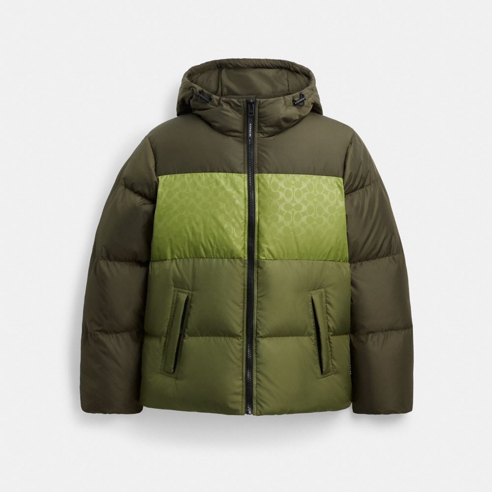 Coach Colorblock Down Jacket Green Multi