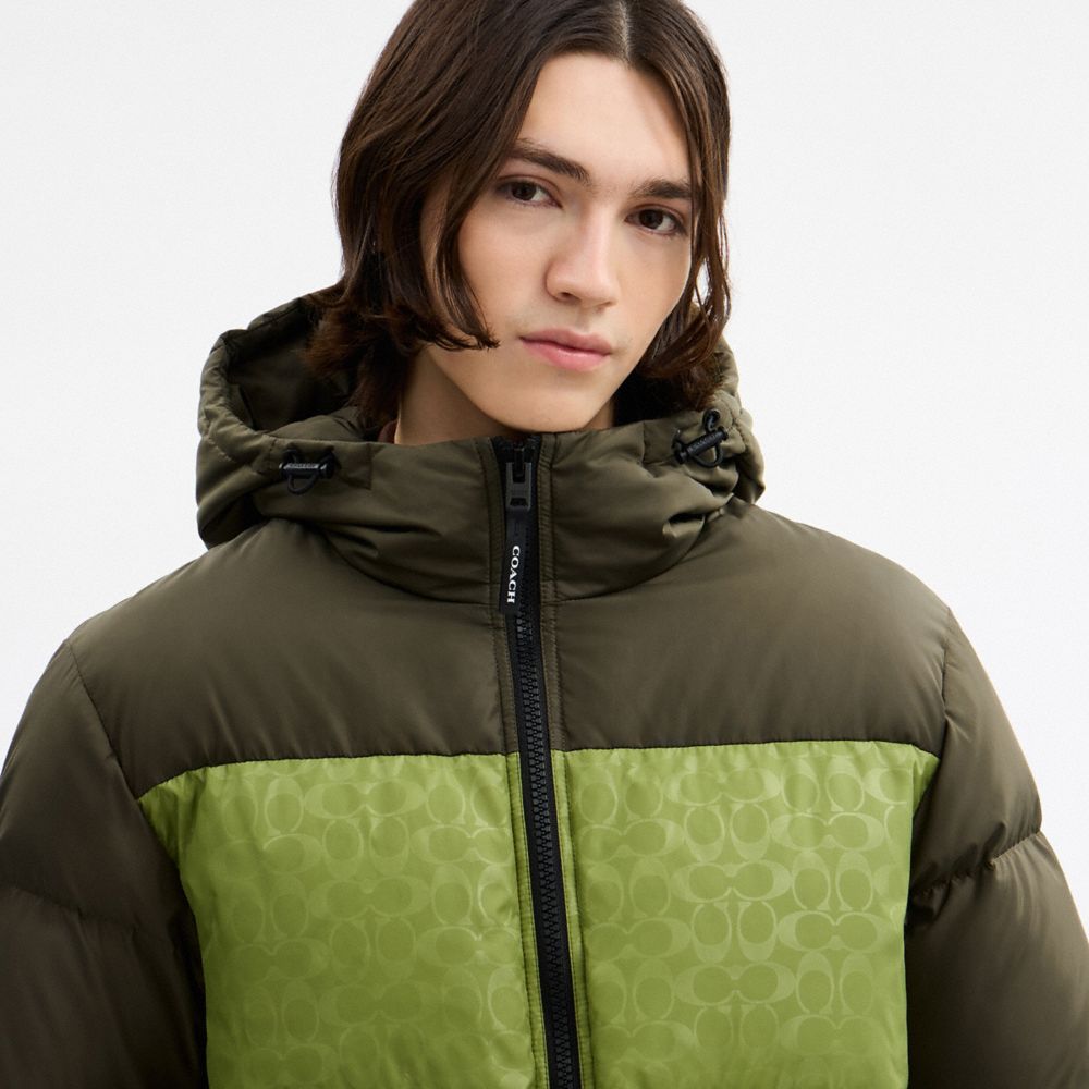 Coach Colorblock Down Jacket Green Multi