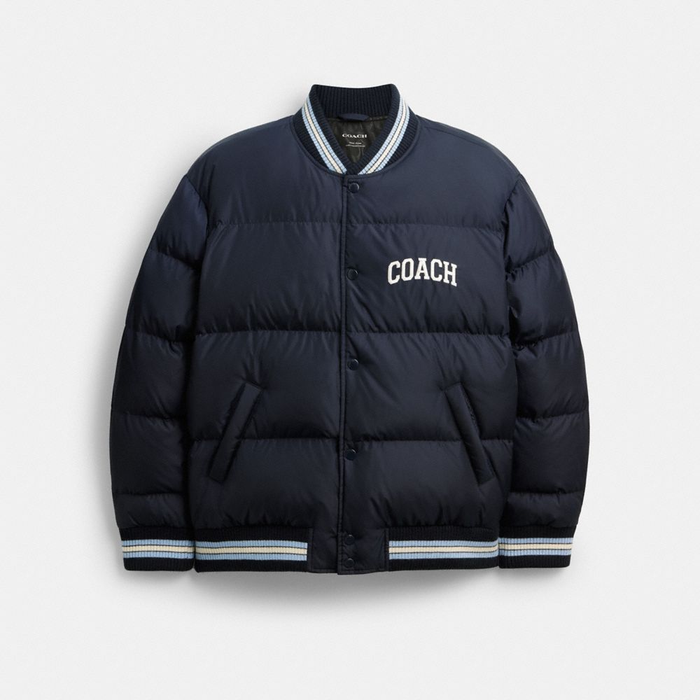 Coach Varsity Down Jacket In Recycled Polyester Navy