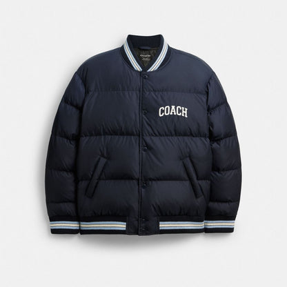 Coach Varsity Down Jacket In Recycled Polyester Navy