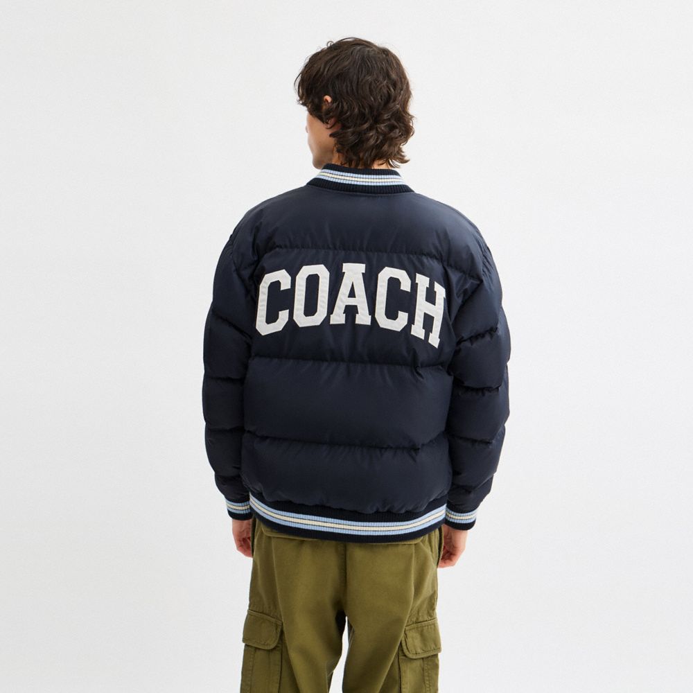 Coach Varsity Down Jacket In Recycled Polyester Navy