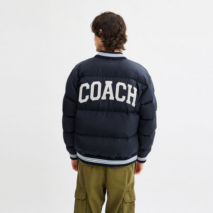 Coach Varsity Down Jacket In Recycled Polyester Navy