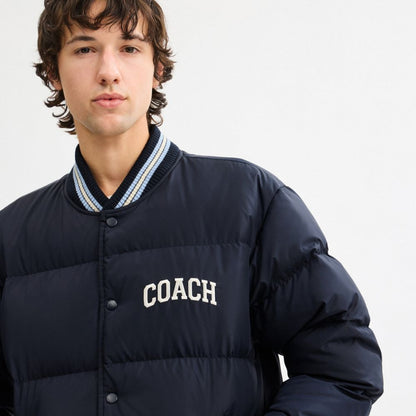 Coach Varsity Down Jacket In Recycled Polyester Navy