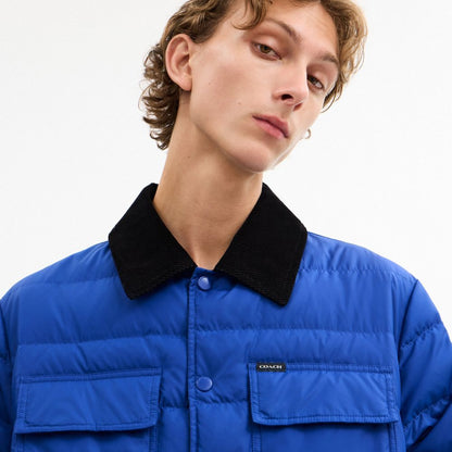 Coach Lightweight Shirt Down Jacket In Recycled Polyester Blue