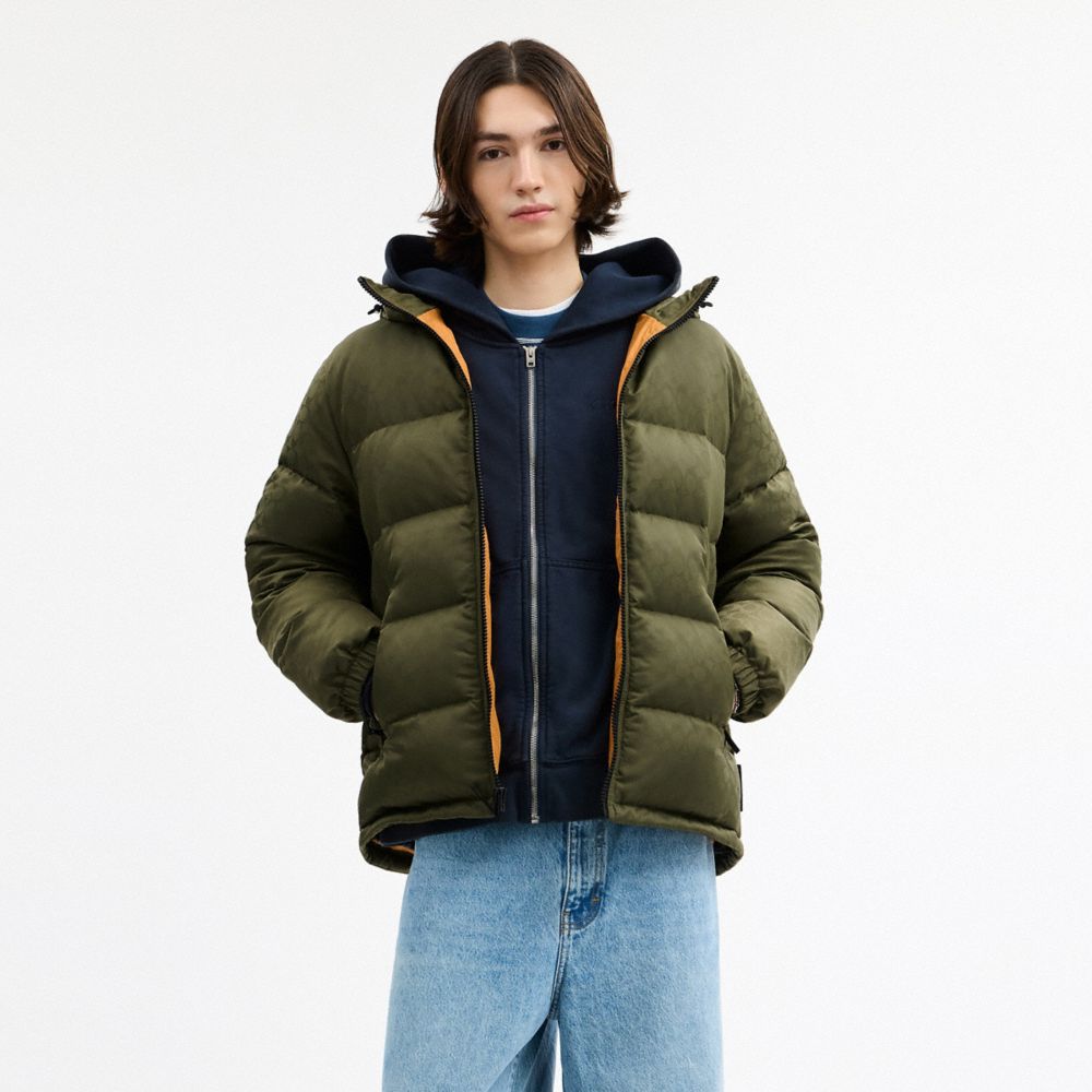 Coach Tonal Signature Down Jacket Light Olive