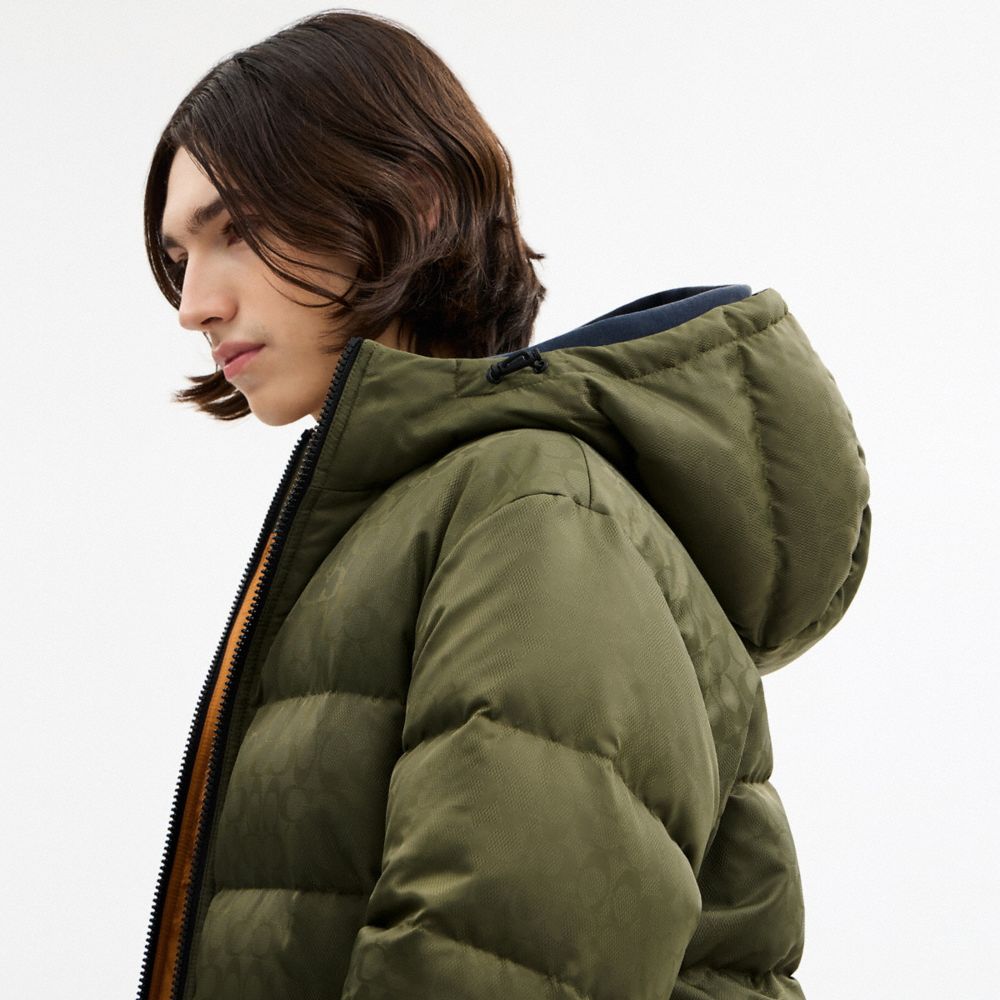 Coach Tonal Signature Down Jacket Light Olive