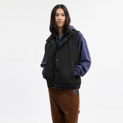 Coach Reversible Colorblock Down Vest Black