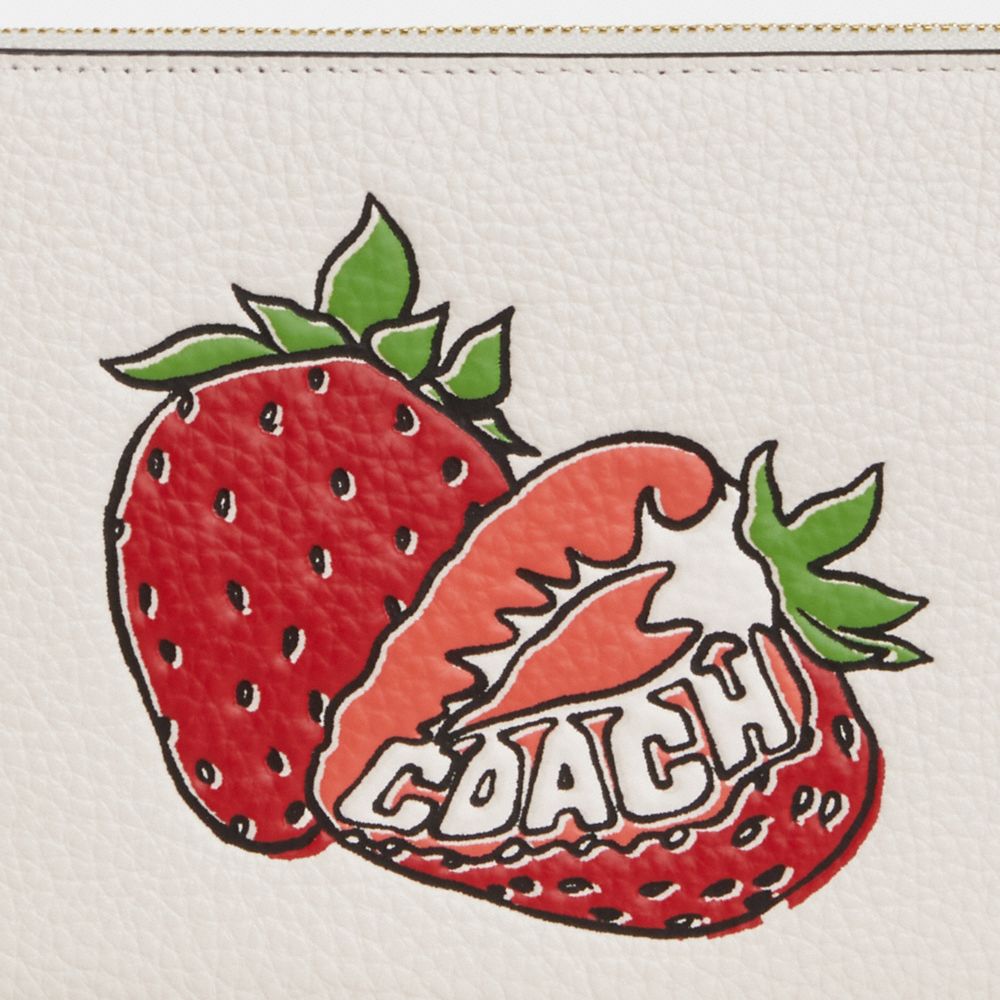Large Corner Zip Wristlet With Strawberry Graphic Gold-Chalk Multi Gold-Chalk Multi