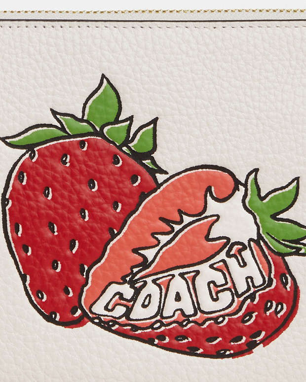 Large Corner Zip Wristlet With Strawberry Graphic Gold-Chalk Multi Gold-Chalk Multi