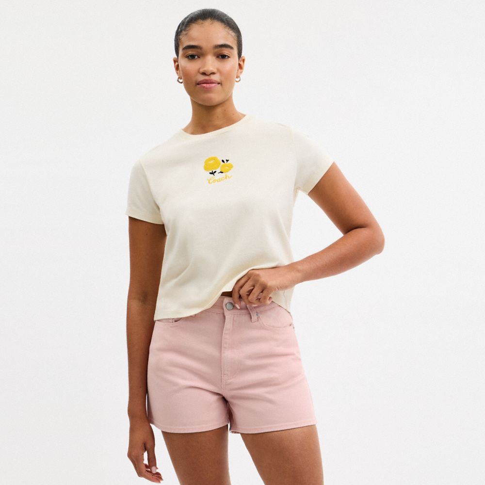 Coach Colorful Signature Denim Shorts Pink