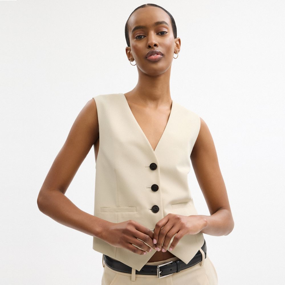 Coach Tailored Vest In Recycled Polyester Sand