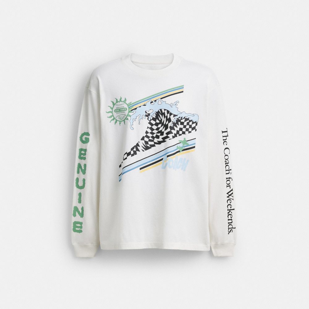 Coach Surf Long Sleeve Relaxed T Shirt In Organic Cotton White