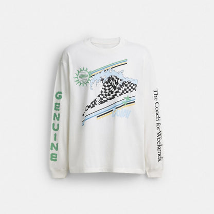 Coach Surf Long Sleeve Relaxed T Shirt In Organic Cotton White