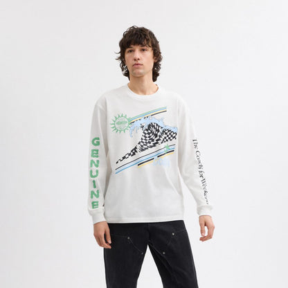 Coach Surf Long Sleeve Relaxed T Shirt In Organic Cotton White