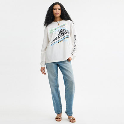 Coach Surf Long Sleeve Relaxed T Shirt In Organic Cotton White