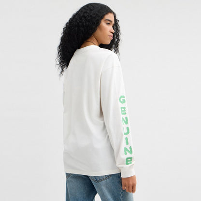 Coach Surf Long Sleeve Relaxed T Shirt In Organic Cotton White