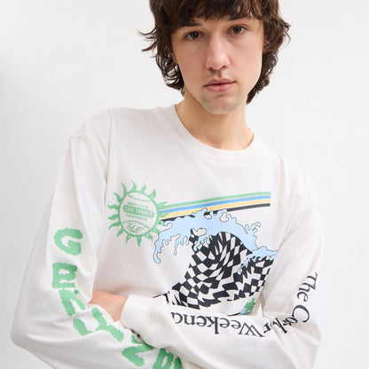 Coach Surf Long Sleeve Relaxed T Shirt In Organic Cotton White