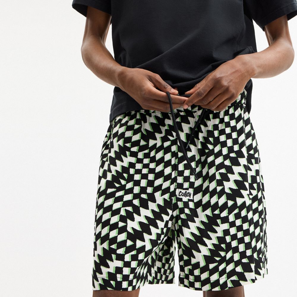 Coach Printed Camp Shorts Black Green Multi