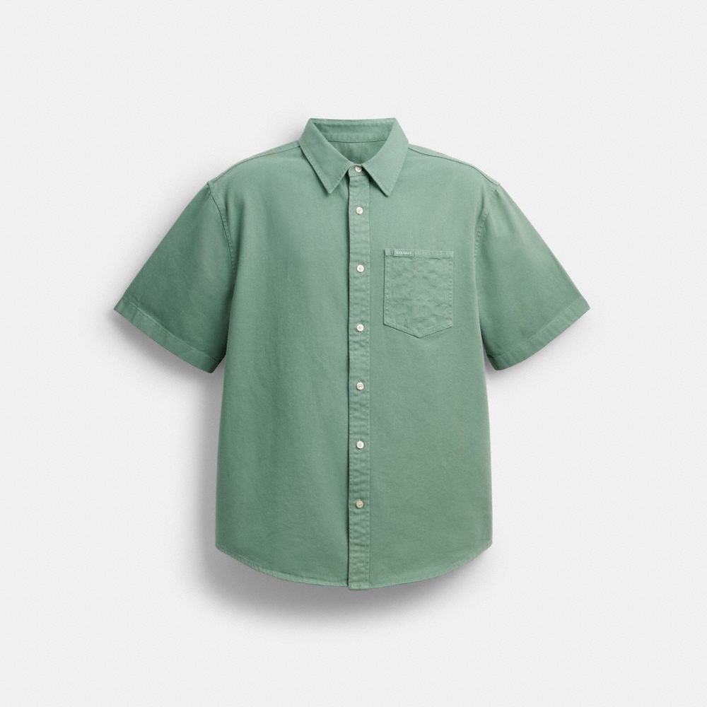 Coach Short Sleeve Relaxed Denim Shirt Green