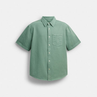 Coach Short Sleeve Relaxed Denim Shirt Green