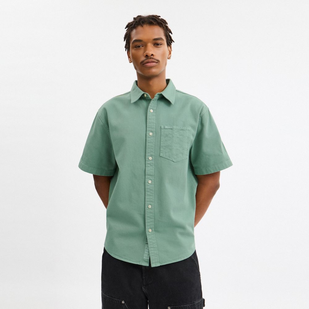 Coach Short Sleeve Relaxed Denim Shirt Green