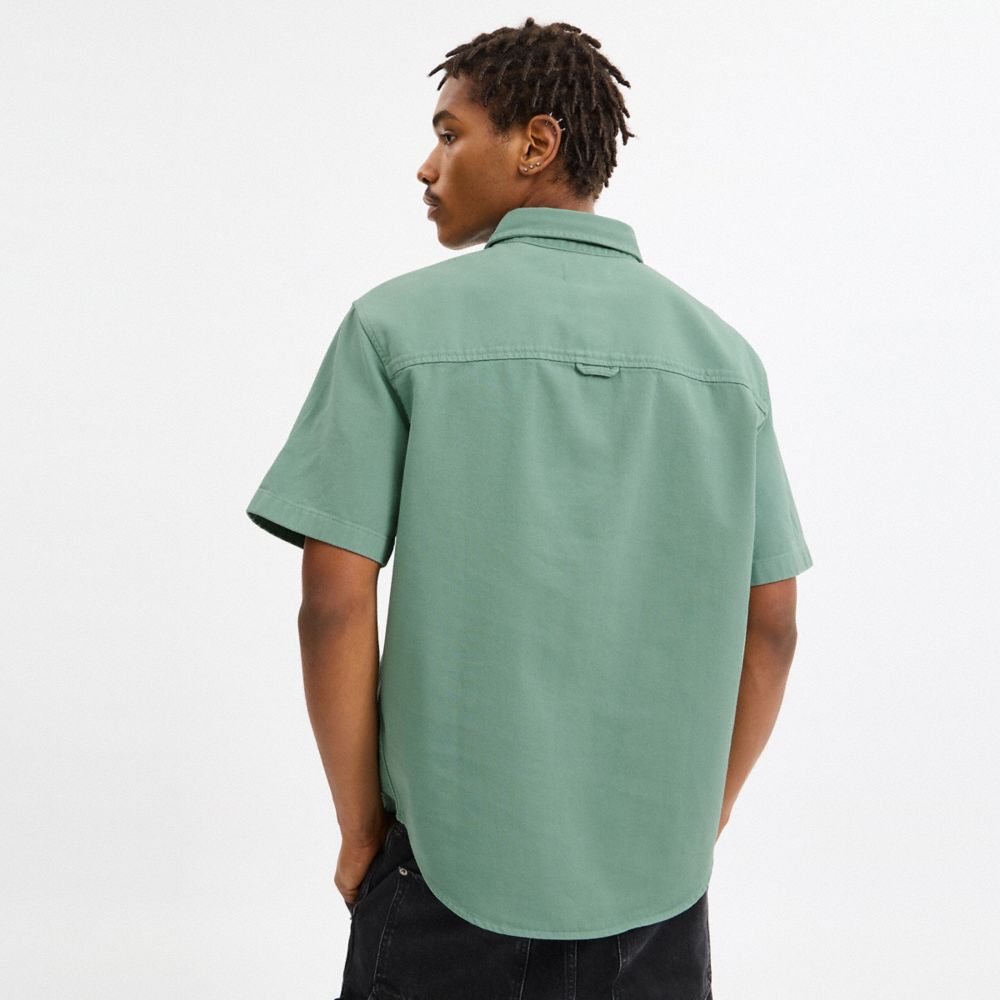 Coach Short Sleeve Relaxed Denim Shirt Green