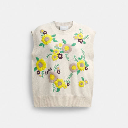 Coach Floral Knit Vest Cream Multi