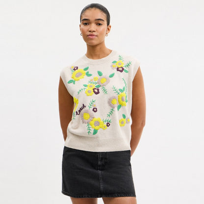 Coach Floral Knit Vest Cream Multi