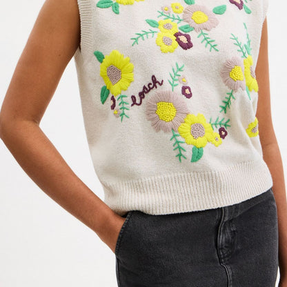 Coach Floral Knit Vest Cream Multi