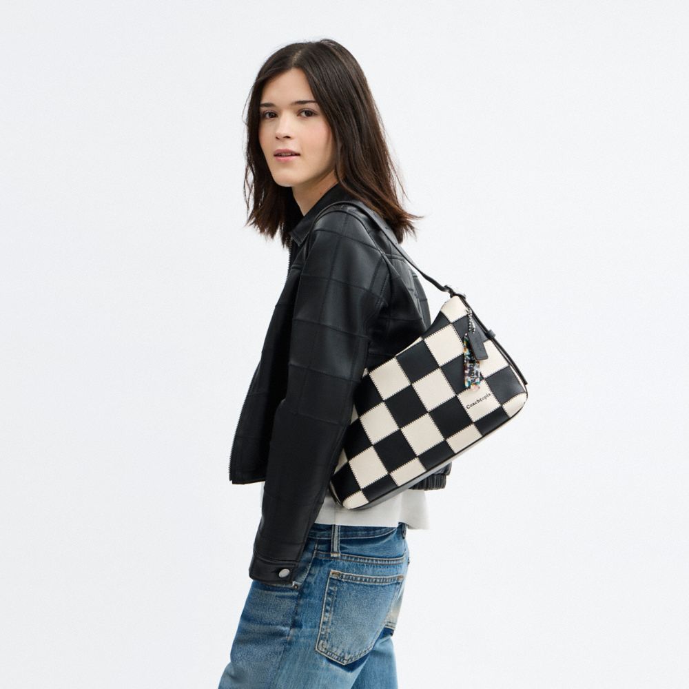 Coach Alter/Ego Slouchy Shoulder Bag In Checkerboard Upcrafted Leather Black Chalk