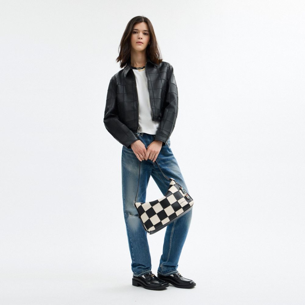 Coach Alter/Ego Slouchy Shoulder Bag In Checkerboard Upcrafted Leather Black Chalk