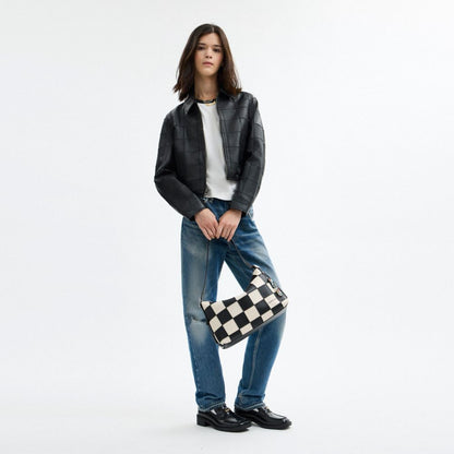 Coach Alter/Ego Slouchy Shoulder Bag In Checkerboard Upcrafted Leather Black Chalk