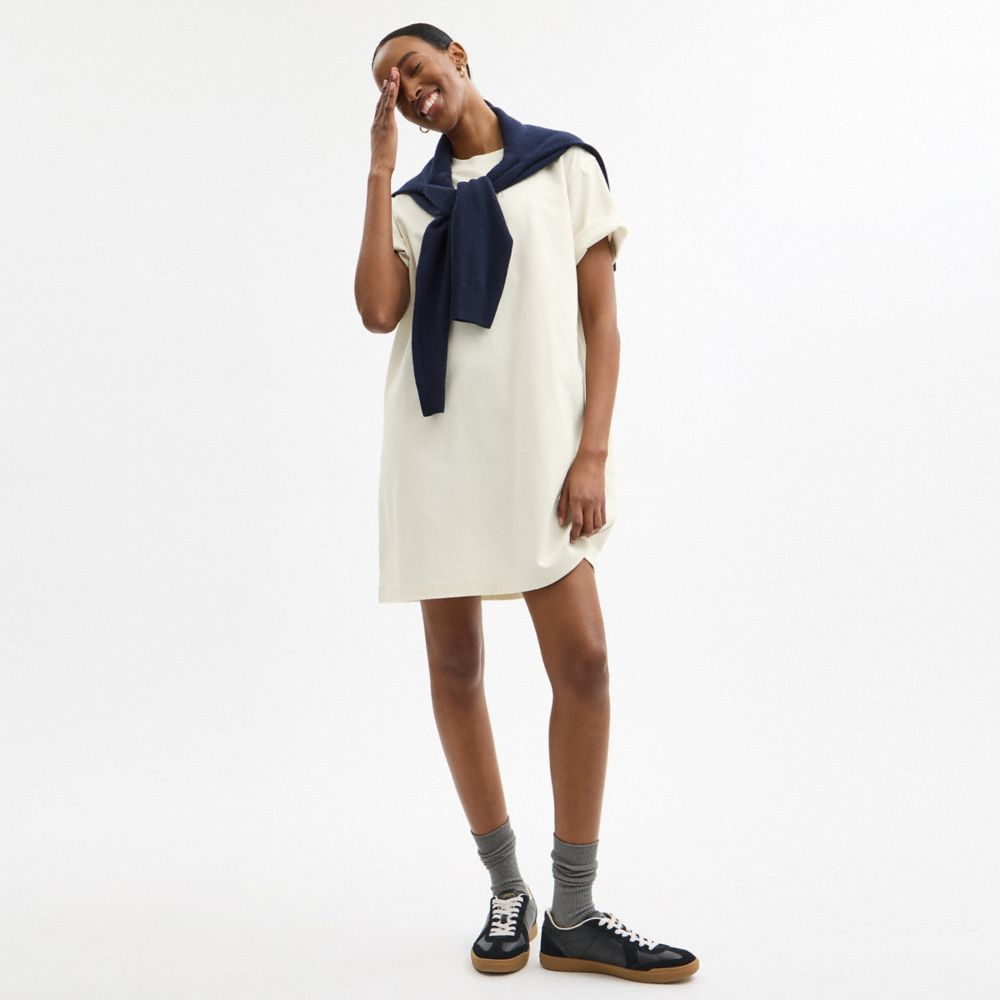 Coach New York T Shirt Dress In Organic Cotton Cream