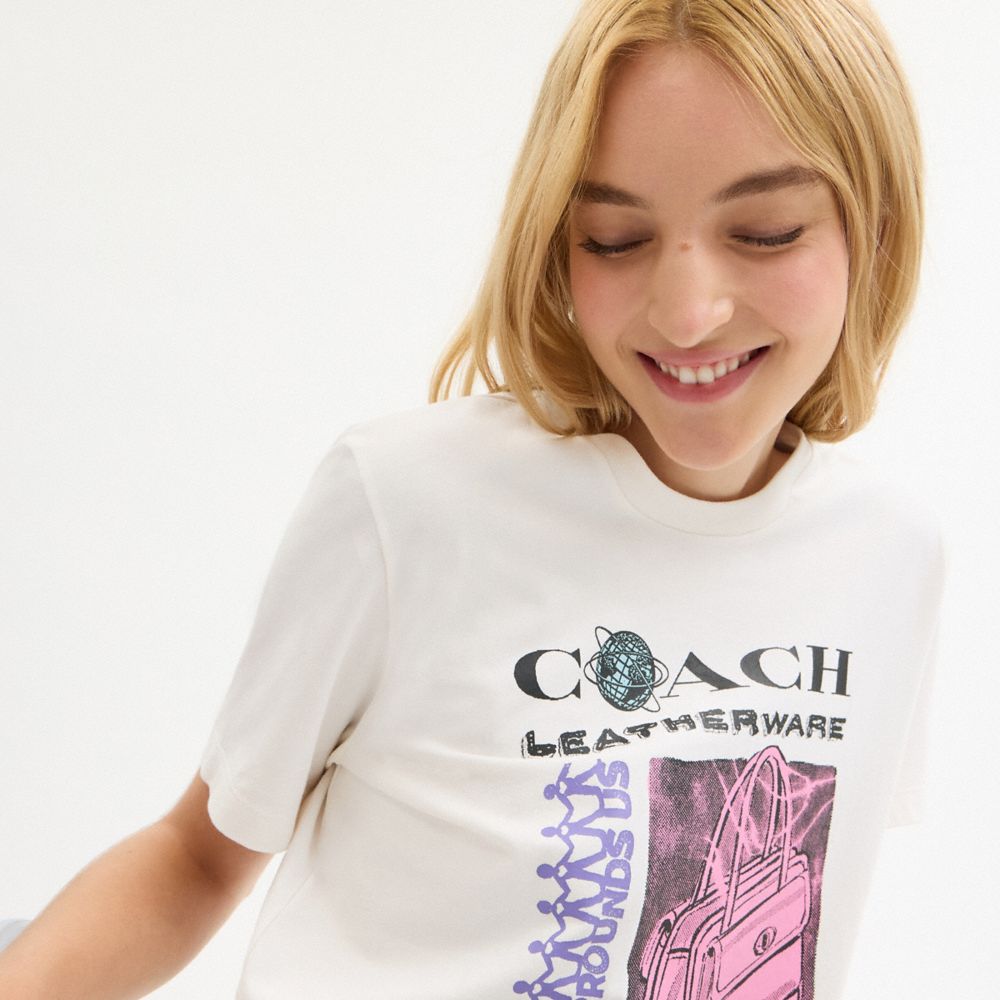 Coach Leatherware Collage Classic T Shirt In Organic Cotton White