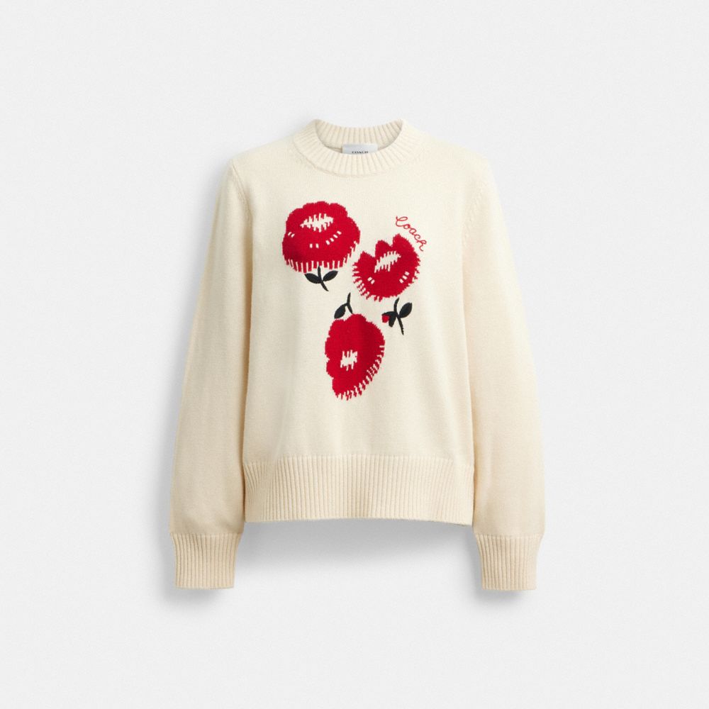 Coach Floral Crewneck Sweater In Organic Cotton Ivory