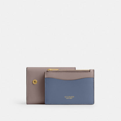 Coach Essential Card Holder Wallet In Colorblock Brass Ash Multi