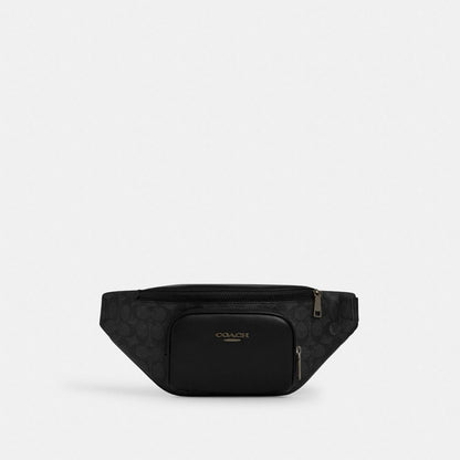 Coach Racer Small Belt Bag In Signature Canvas Gunmetal Charcoal Black