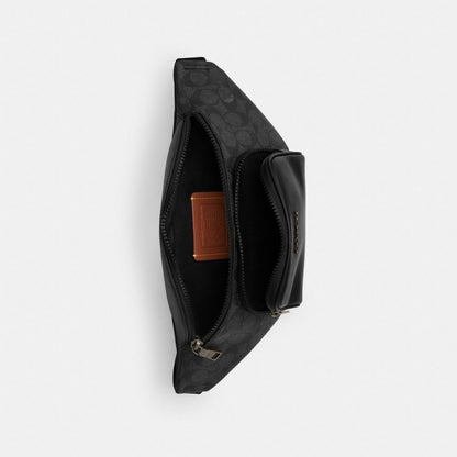 Coach Racer Small Belt Bag In Signature Canvas Gunmetal Charcoal Black