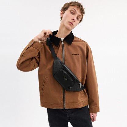 Coach Racer Small Belt Bag In Signature Canvas Gunmetal Charcoal Black