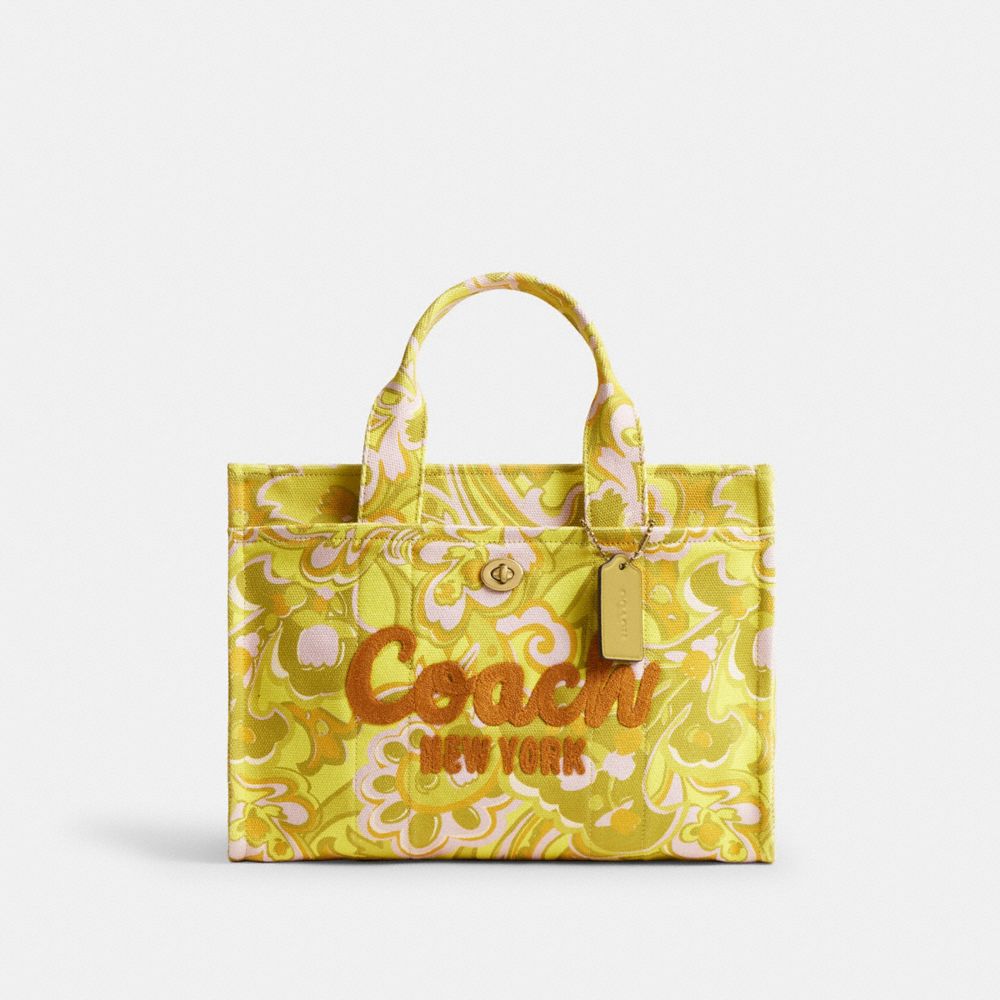 Coach Cargo Tote Bag With Paisley Print Brass Yellow Green
