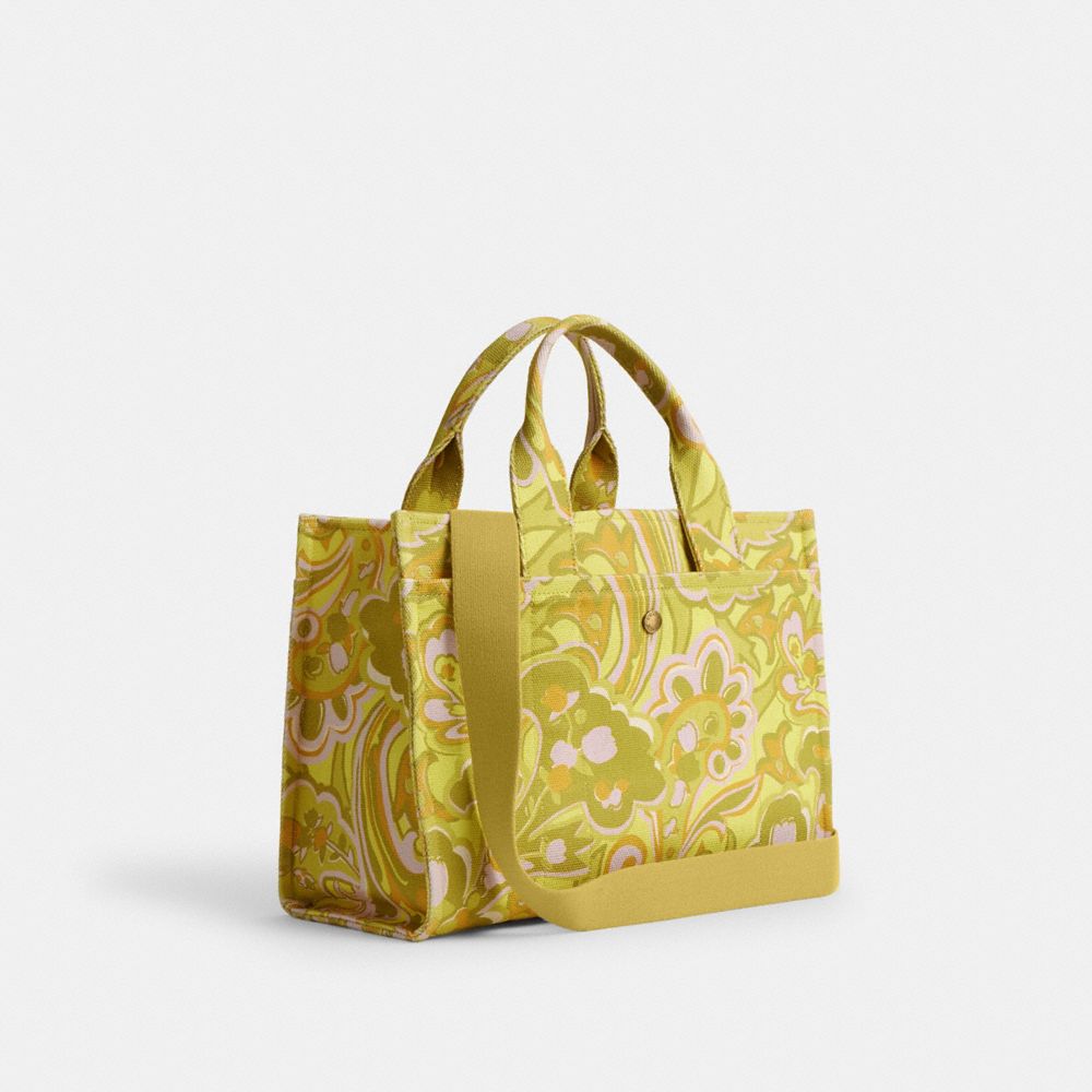 Coach Cargo Tote Bag With Paisley Print Brass Yellow Green