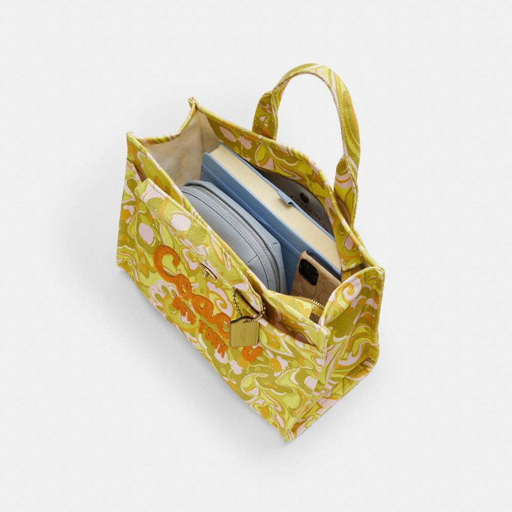 Coach Cargo Tote Bag With Paisley Print Brass Yellow Green