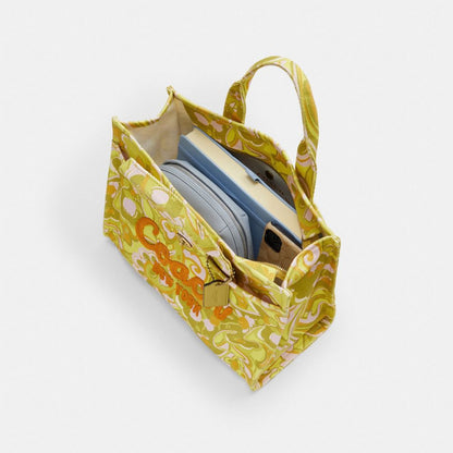 Coach Cargo Tote Bag With Paisley Print Brass Yellow Green