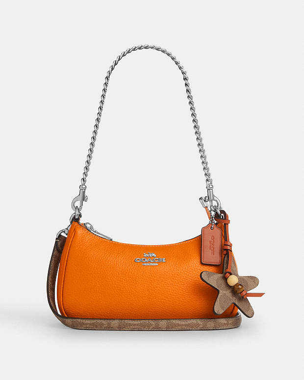 Teri Mini Crossbody Bag With Star Charm Pebbled Leather-Sv-Bright Mandarin-Tan Pebbled Leather-Sv-Bright Mandarin-Tan