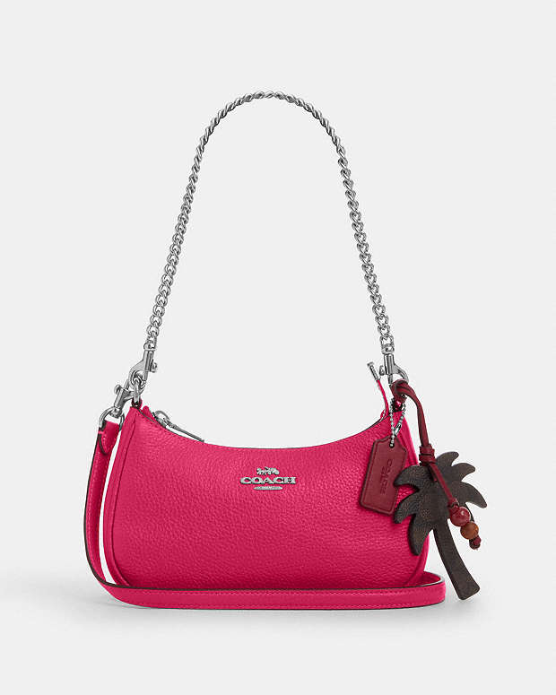 Teri Mini Crossbody Bag With Palm Tree Charm Pebbled Leather-Sv-Dragon Fruit Pebbled Leather-Sv-Dragon Fruit