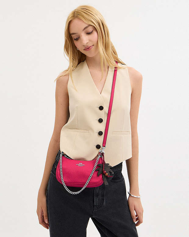 Teri Mini Crossbody Bag With Palm Tree Charm Pebbled Leather-Sv-Dragon Fruit Pebbled Leather-Sv-Dragon Fruit