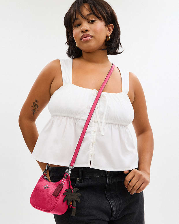 Teri Mini Crossbody Bag With Palm Tree Charm Pebbled Leather-Sv-Dragon Fruit Pebbled Leather-Sv-Dragon Fruit