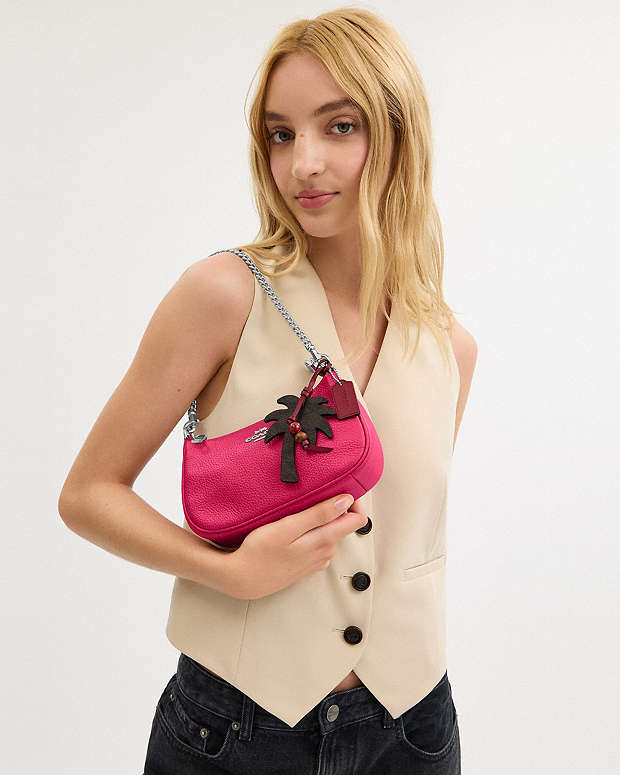 Teri Mini Crossbody Bag With Palm Tree Charm Pebbled Leather-Sv-Dragon Fruit Pebbled Leather-Sv-Dragon Fruit