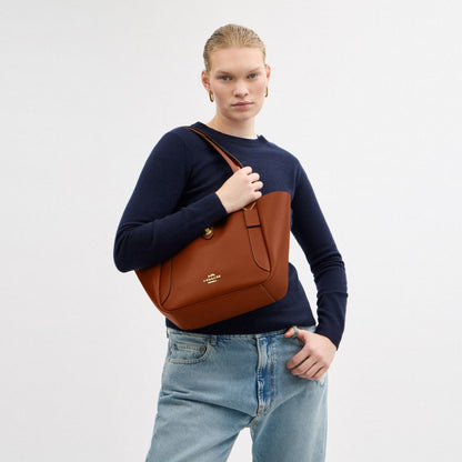 Coach Hadley Turnlock Tote Gold Tan