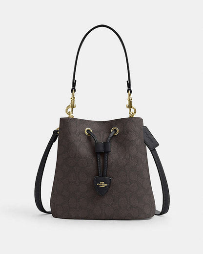 Rowan Bucket Bag In Signature Canvas Signature Canvas-Gold-Walnut-Black Signature Canvas-Gold-Walnut-Black